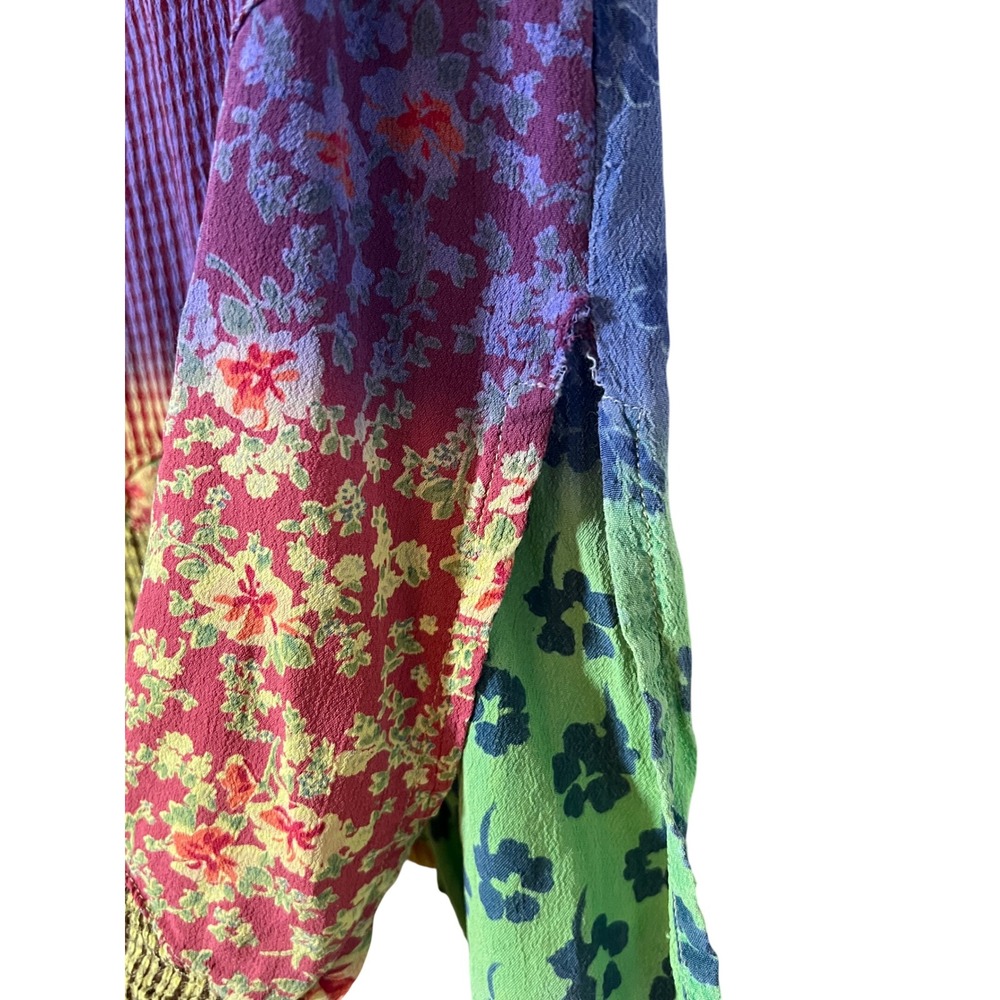 Sacred Threads Top M/L Y2K Whimsigoth Patchwork Floral Multi Color Rayon - Picture 5 of 6